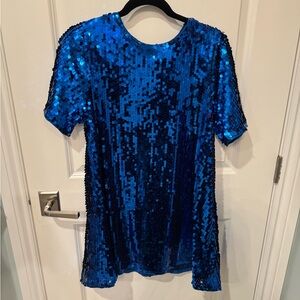Emmy Short Sleeve Sequin Swing Dress by Maeve. Small